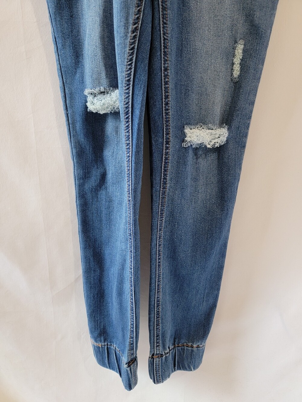 Vintage GUESS Denim Overalls Sz S Distressed Jogger Drawstring Bib Y2K Grunge 90 - Picture 7 of 12